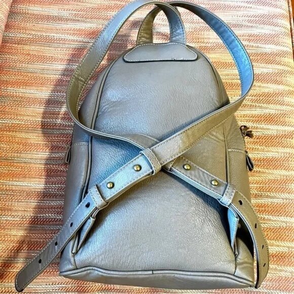 G.H. Bass & Co. Gray Dome Pebbled Faux Leather Backpack - Picture 6 of 10